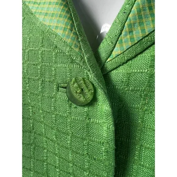 Vintage George Simonton Green Womens Suit Set Size 14 100% Silk With Acetate Lin